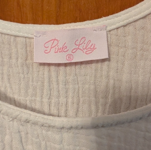 Pink Lily Cropped White Cotton Ribbon Tank Top Size Small - Picture 5 of 6